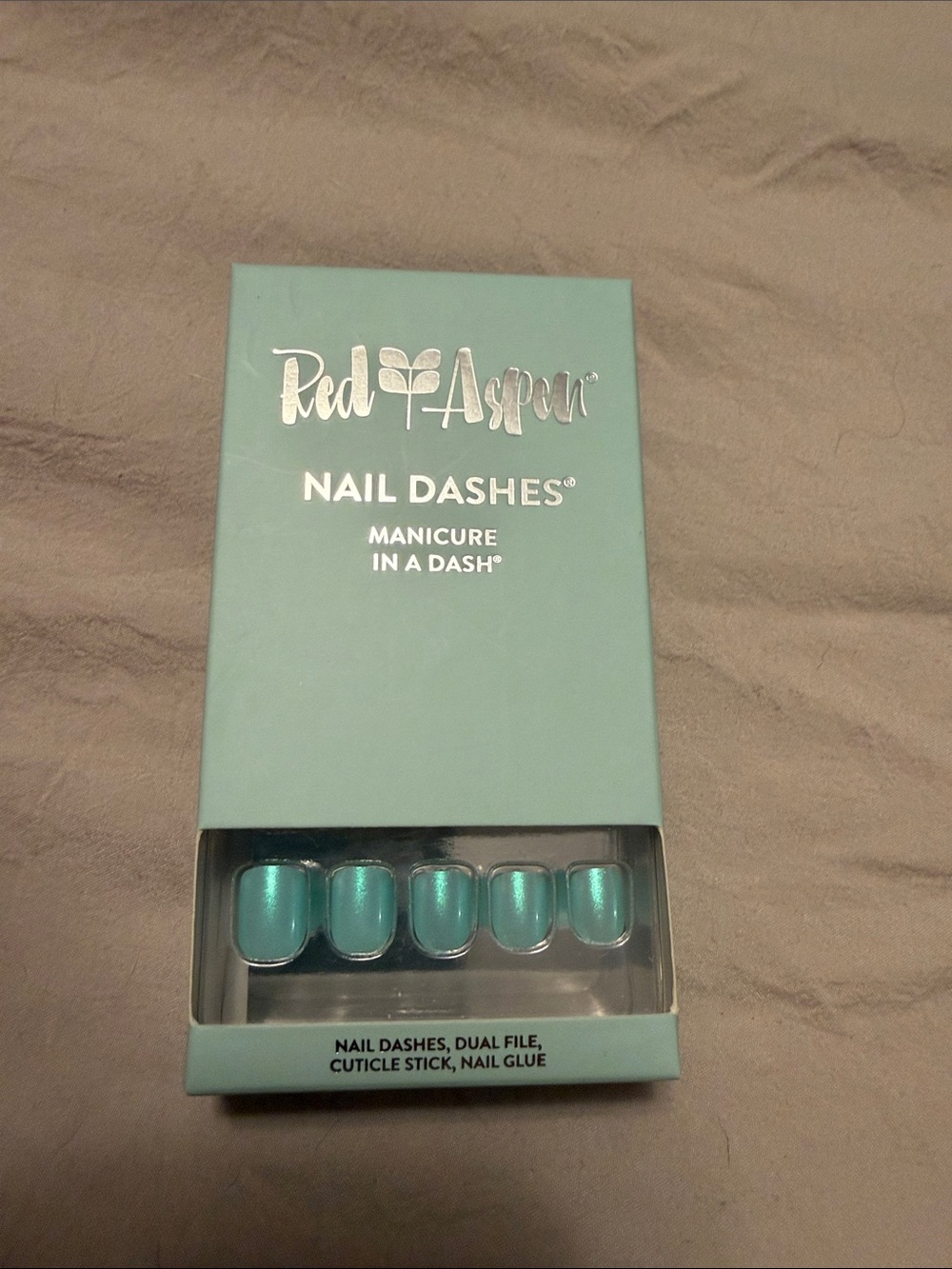Petite Aoife is Enchanted Red Aspen Nail Dashes Press-On Nails in Teal